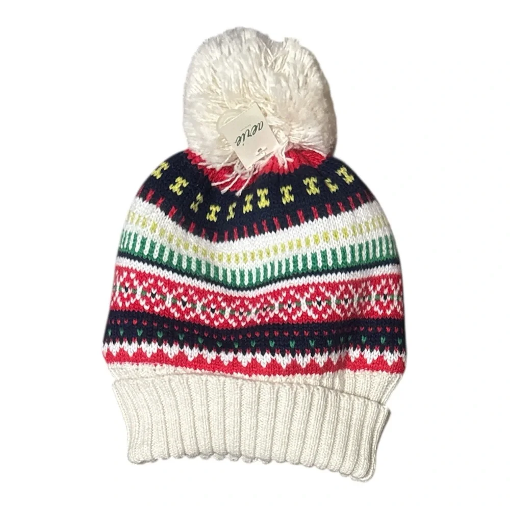 Aerie‎ Multicolor Knit Fair Isle Pom Beanie NWT
